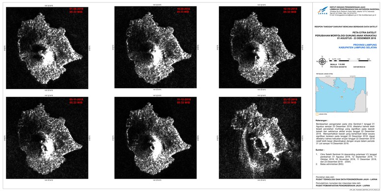 Citra Satelit Perubahan Bentuk Gunung Anak Krakatau (Foto: Pusfatja Lapan)