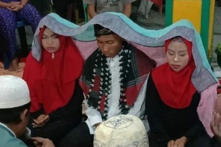 Pernikahan di Kalimantan Barat antara satu pria dan dua perempuan. (Instagram @makassar_iinfo)
