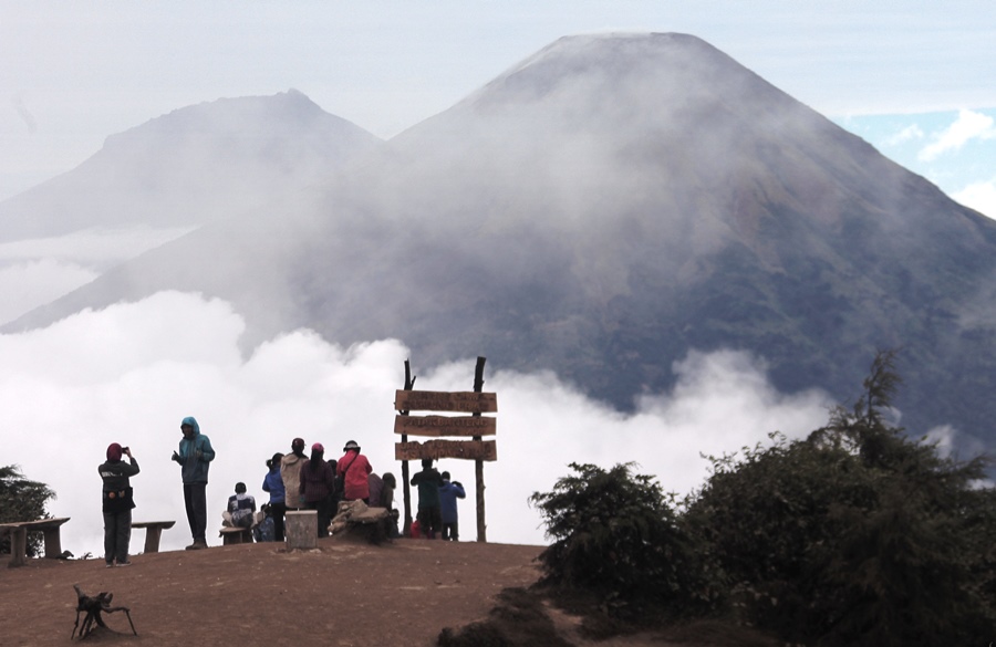 Sejumlah pendaki menikmati keindahan alam di Sunrise Camp Gunung Prau, Kabupaten Wonosoba, Jawa Tengah, beberapa waktu lalu. Foto: dara.co.id/zein