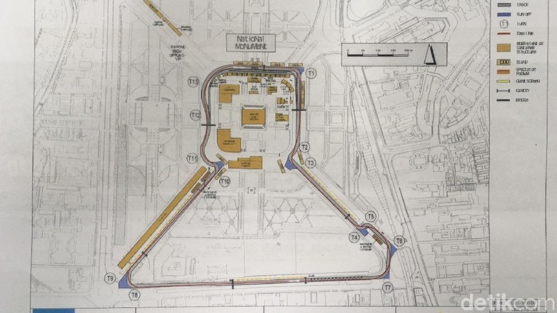 Kementerian Sekretaris Negara tidak menyetujui rencana Gubernur DKI Jakarta Anies Baswedan menggelar Formula E di kawasan Monas. Alasannya, karena di Monas banyak terdapat titik cagar budaya. Memangnya seperti apa desain sirkuit Formula E di Jakarta?

Dijelaskan Corporate Secterary PT Jakarta Propertindo, Hani Sumarno, desain resmi sirkuit Formula E Jakarta sebenarnya belum resmi diumumkan. Adapun bocoran desain sirkuit Formula E Jakarta yang sudah bertebaran di dunia maya, tidak bisa dipertanggungjawabkan kebenarannya.


