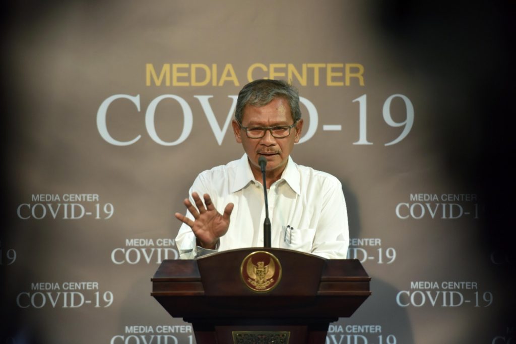 Juru Bicara Pemerintah untuk Penanganan Covid-19, Achmad Yurianto dalam konfrensi pers di Graha BNPB, Rabu (20/5/2020).
