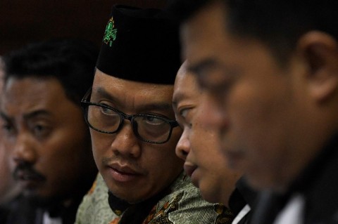 Mantan Menpora Imam Nahrawi saat menjalni persidangan (Foto : medcom.id)