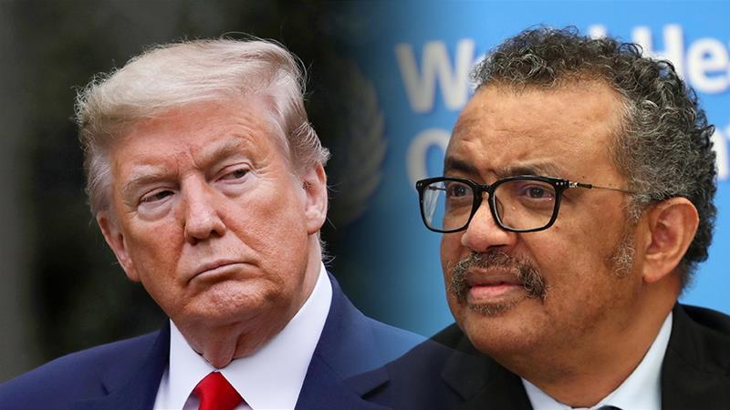 Presiden Amerika Serikat Donald Trump danDirektur Jenderal WHO, Tedros Adhanom. (Foto : AFP)
