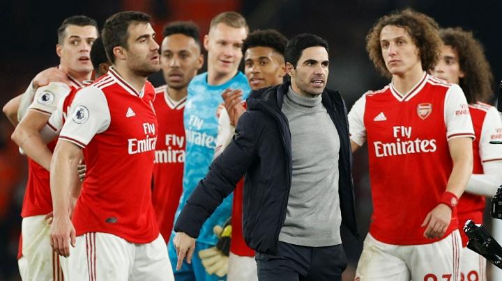 Manajer Arsenal, Mikel Arteta dan para pemain. (Foto: Reuters)