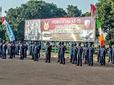 Upacara peringatan Hari Bakti TNI AU ke-73 yang berlangsung di Lapangan Apel Lanud Sulaiman, Kecamatan Margahayu, Kabupaten Bandung, Jawa Barat, Rabu (29/7/2020). (Foto: Pentak Lanud Sulaiman)