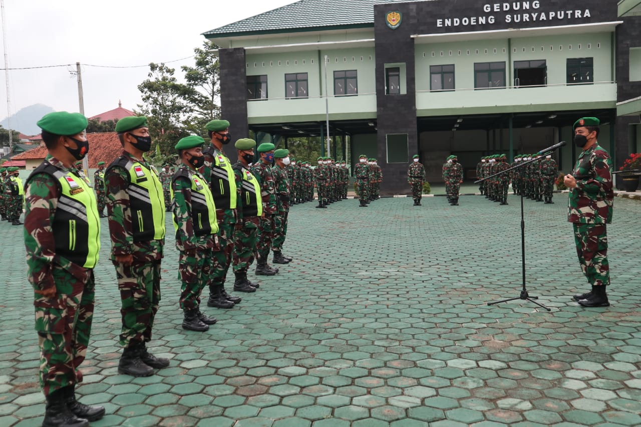 Kodim 0624 Kabupaten Bandung gelar pasukan pelaksanaan operasi PPKM tahap-2 (Foto: istimewa)