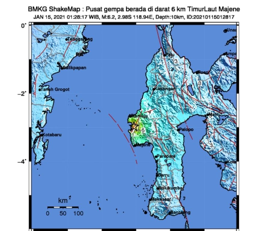 Gempa magnitudo 6,2 guncang Majenen Sulawesi Barat /tangkapan layar bmkg/galamedianews.com