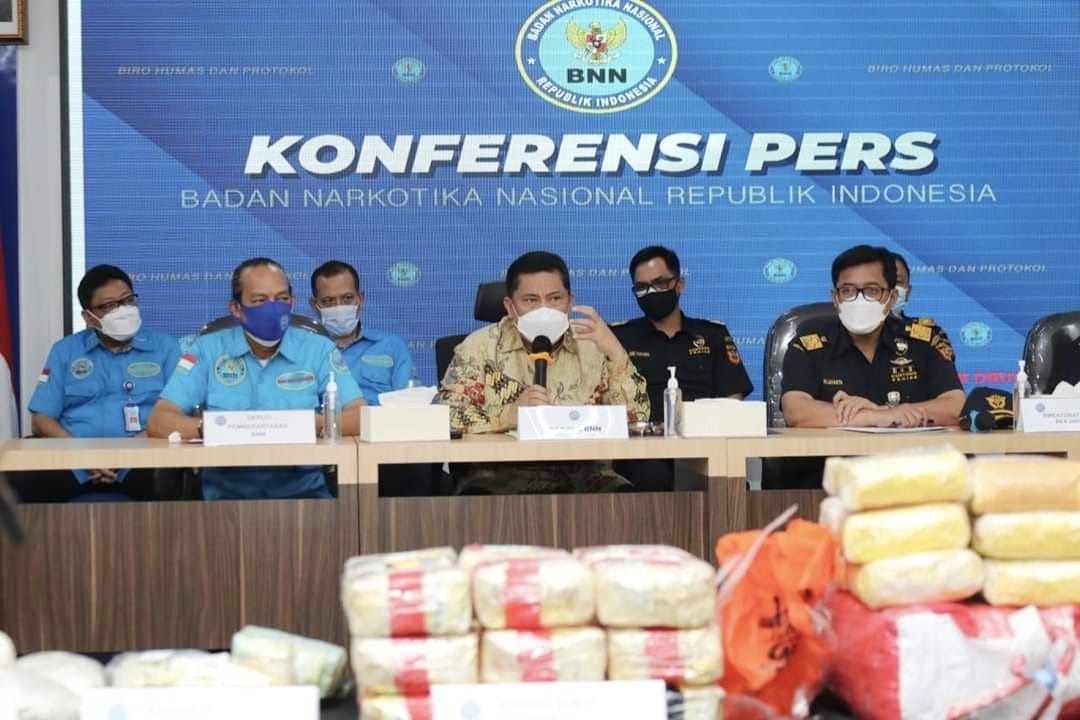 Konferensi pers BNN sita 212,39 kilogram sabu dan 19.700 butir ekstasi. (Foto: BNN)