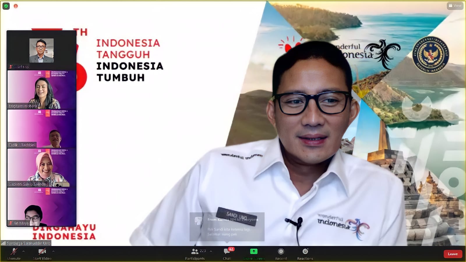 Menteri Pariwisata dan Ekonomi Kreatif RI, Dr H Sandiaga S Uno