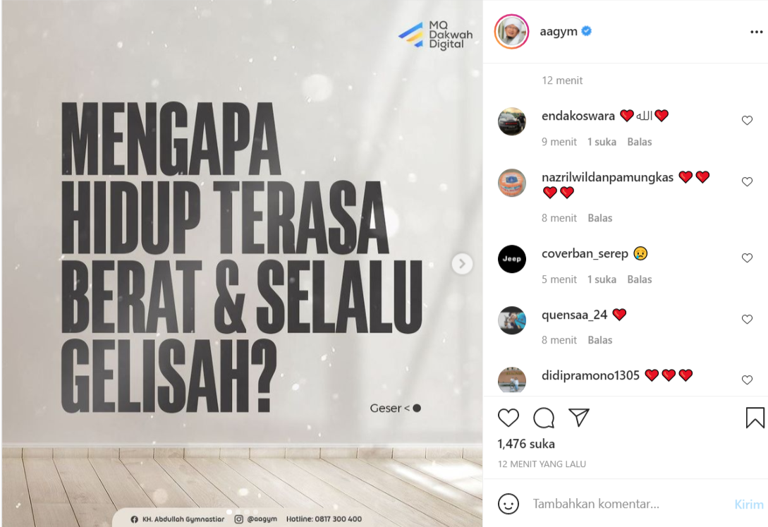 Pesan Aa Gym (Foto : tangkapan layar IGAagym)