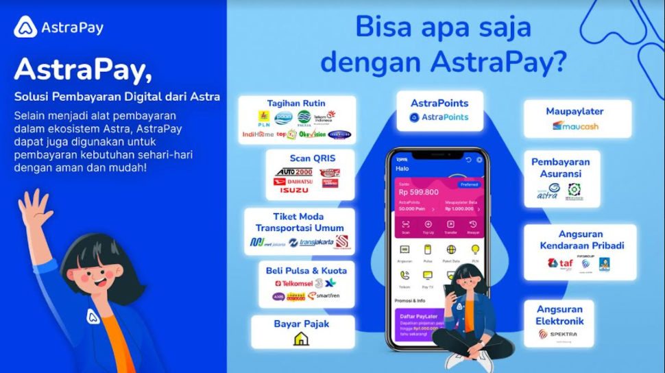 Infografis : Mari #awaliceritamudisini bersama AstraPay, sebagai solusi pembayaran digital milik Astra, yang memiliki fitur direct payment untuk produk pembayaran angsuran dari layanan Grup Astra dan dapat digunakan untuk transaksi berbagai produk dan keperluan secara mobile, di mana saat ini telah ada sekitar 9 juta merchant di seluruh Indonesia yang telah menerima pembayaran melalui QRIS. Konsumen juga akan mendapatkan AstraPoints yang dapat dimanfaatkan kembali untuk transaksi selanjutnya.