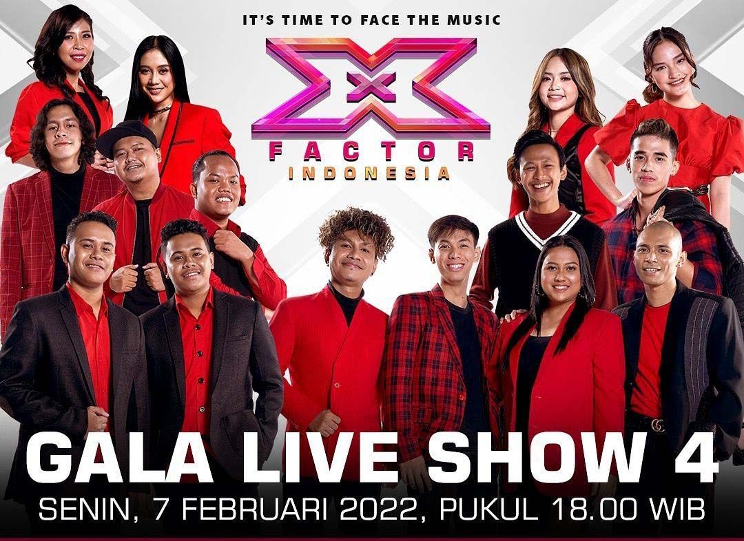 Gala Live Show X Factor Indonesia sesi 4, kembali bergulir Senin (7/2/2022), pukul 18.00 WIB. Aksi pencarian bakat tarik suara yang bakal ditayangkan RCTI ini memasuki Top 11. (Foto: 
(Instagram xfactorindoffcia)