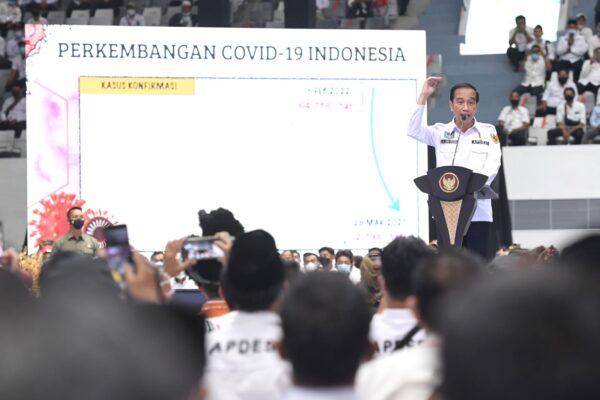 Presiden Jokowi pada Silatnas APDESI 2022, di Jakarta, Selasa (29/03/2022). (Foto: BPMI Setpres/Lukas)

