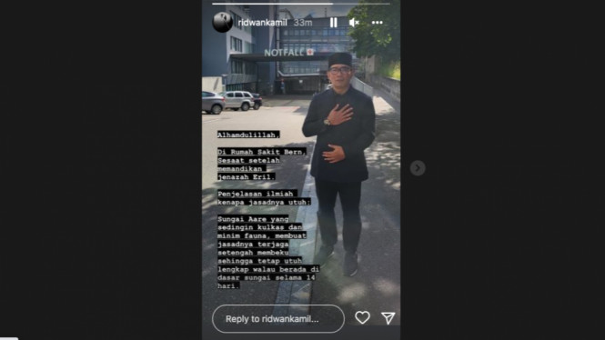 Postingan Gubernur Jawa Barat Ridwan Kamil tentang kondisi tubuh anaknya, Emmeril Kahn Mumtadz atau Eril (Foto: tangkapan layar IG@ridwankamil)