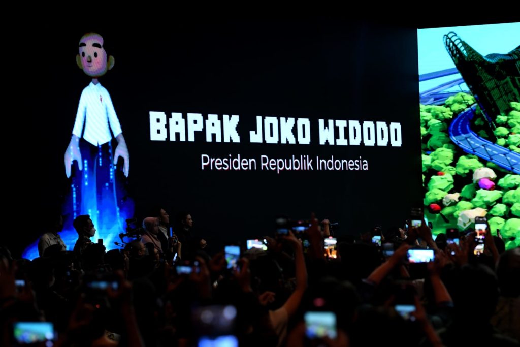 Presiden Jokowi meluncurkan platform digital berbasis interaksi sosial di dunia virtual bernama “Jagat Nusantara”, Jumat (28/10/2022), di The Ballroom Djakarta Theater, Jakarta. (Foto: BPMI Setpres/Lukas)
