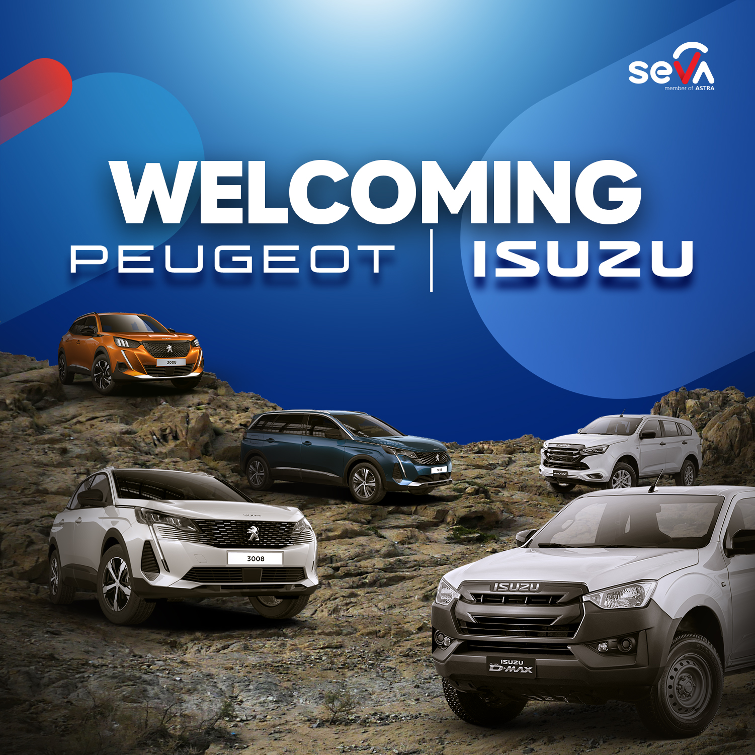 Poster Welcoming Isuzu dan Peugeot by SEVA (Foto: Isimewa)