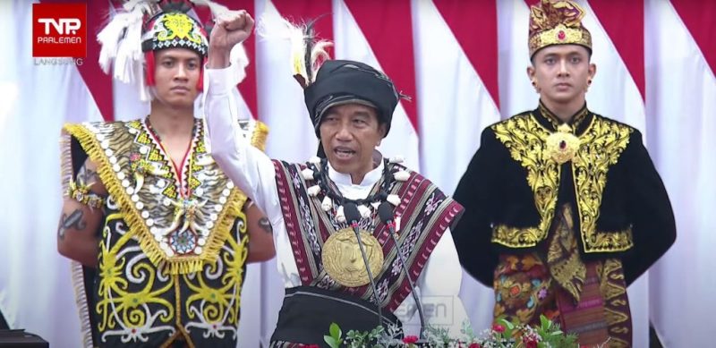 Presiden Jokowi saat menyampaikan pidato pada Sidang Tahunan MPR RI dan Sidang Bersama DPR RI dan DPD RI dalam rangka HUT Ke-78 Proklamasi Kemerdekaan RI, di Ruang Rapat Paripurna, Gedung Nusantara MPR/DPR/DPD RI, Senayan, Jakarta, Rabu (16/08/2023) pagi. (Sumber: Tangkapan Layar)
