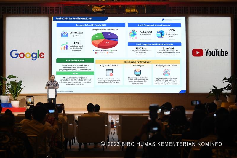 Menkominfo Budi Arie Setiadi dalam Forum #YukPahamiPemilu – Google Indonesia di Thamrin Nine, Jakarta Pusat, Rabu (20/09/2023). - (DRA)