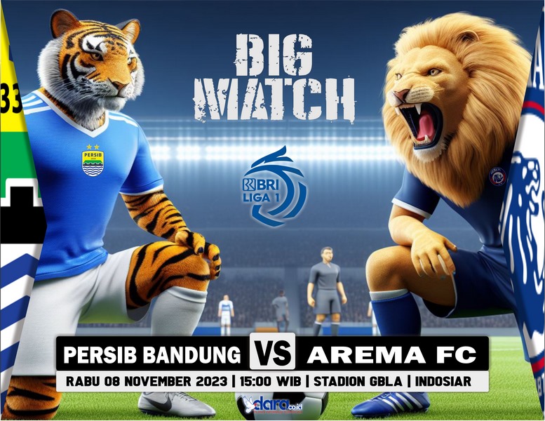 
Persib akan menghadapi Arema FC pada pertandingan lanjutan Liga 1 2023/2024 saat menjamu Arema FC di Stadion Gelora Bandung Lautan Api (GBLA), Rabu (8/11/2023), mulai pukul 15.00 WIB.(Foto/desain: miga/dara)
