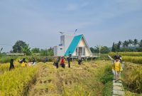 
Suasana Pesantren Holiday Daarut Tarmizi. Para santri menikmati pembelajaran di area pesawahan. (Foto: Ist)
