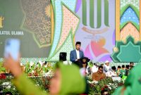 Presiden Jokowi memberikan sambutan saat menghadiri acara Hari Lahir ke-78 Muslimat NU di Stadion Utama Gelora Bung Karno, Jakarta, Sabtu (20/01/2024). (Foto: BPMI Setpres/Rusman)

