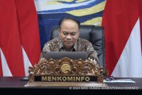 Menteri Komunikasi dan Informatika Budi Arie Setiadi dalam Konferensi Pers Judi Online yang berlangsung secara virtual dari Jakarta Selatan, Jumat (24/05/2024). - (AYH)