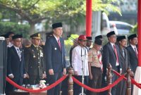 
Pj Gubernur Jawa Barat Bey Machmudin memimpin upacara peringatan Hari Kesaktian Pancasila Tahun 2024 di Lapangan Gasibu, Kota Bandung, Selasa (1/10/2024).(Foto: Biro Adpim Jabar)

