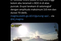 
Gunung Marapi erupsi, Minggu pagi (27/10/2024).(Foto: X PVMBG)