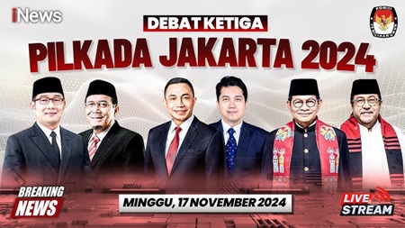 Komisi Pemilihan Umum (KPU) Jakarta  menggelar debat Debat ketiga di Hotel Sultan, Jakarta Pusat, Minggu (17/11/2024).(Foto: yuotube)
