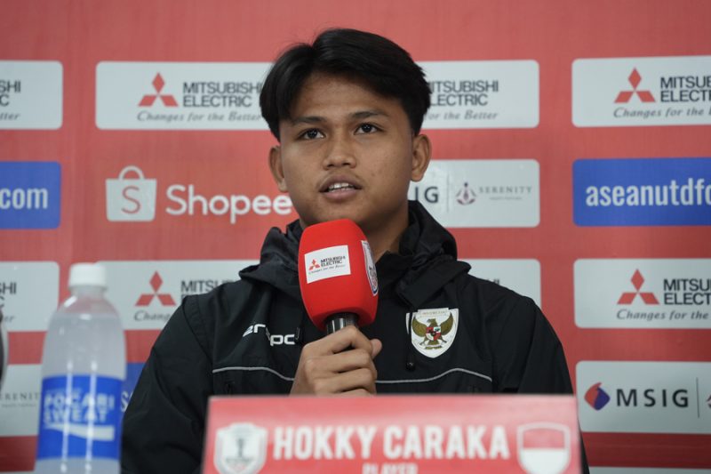 
Penyerang Timnas Indonesia, Hokky Caraka dalam sesi konferensi pers jelang pertandingan.(Foto: pssi)
